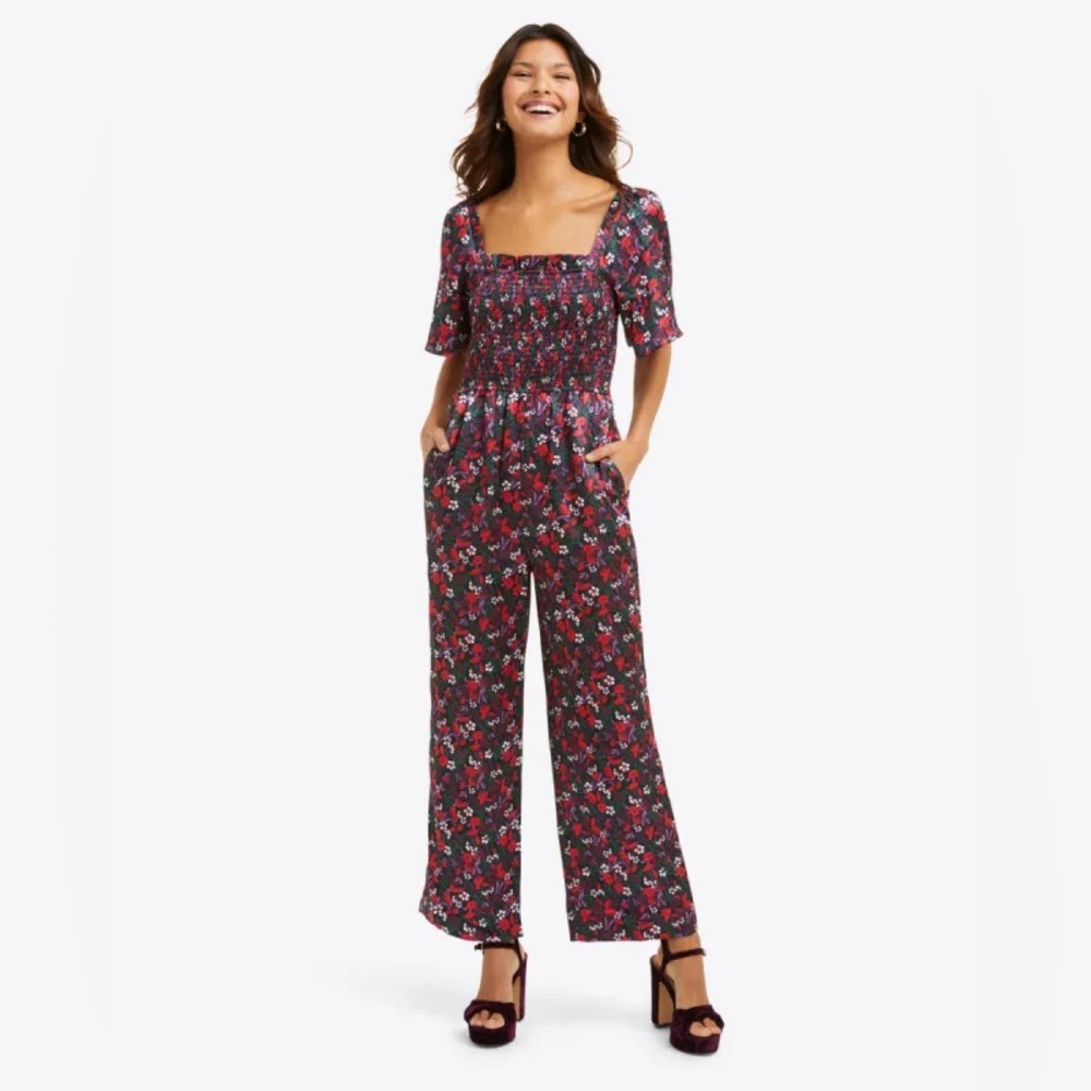 Draper James Floral Smocked Square-neck Jumpsuit NEW
